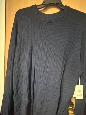 Classic Men's Crewneck Ribbed Sweater - Deep Navy